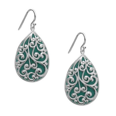 Sterling Silver Earring 29X20mm Teardrop Reconstituent Turquoise with Filigree