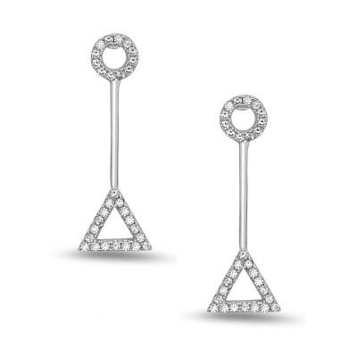 SS Clear Cz Circle & Triangle Front Back Earrings, Clear