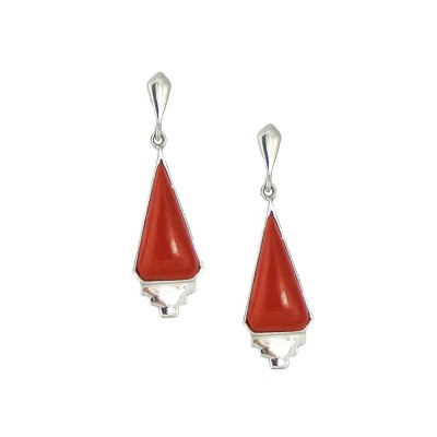 Sterling Silver Earring Dangling Triangle Cabochon Red Jasper