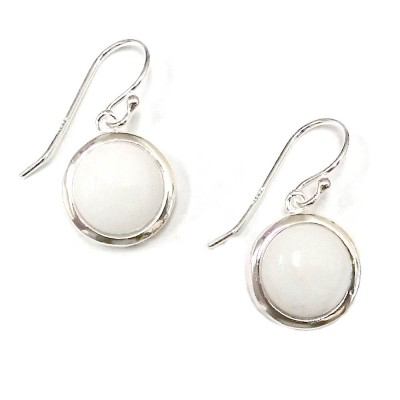 Sterling Silver Earring 13mm Round Slight Dome White Agate
