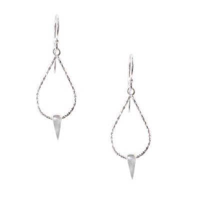 Sterling Silver Earring Diamond Cut Chain Teardrop Puffy Spike