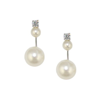 Sterling Silver Earring 6mm+12mm White Faux Pearl