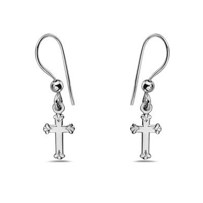 STERLING SILVER EARRING FLOWER PETAL TIPS CROSS WITH FISH WIRE
