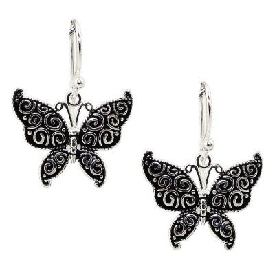 STERLING SILVER EARRING OXIDIZED WITH SWIRLS ON BUTTERFLY