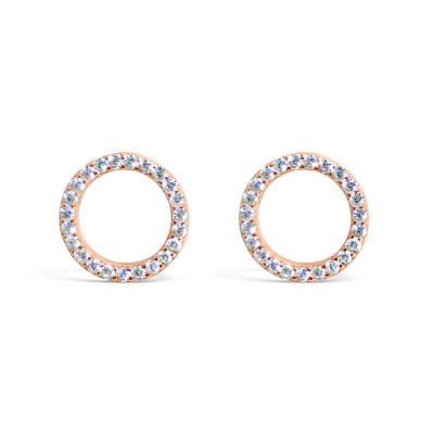 Sterling Silver Earring Open Clear Cubic Zirconia Circle **Rose Gold Platin