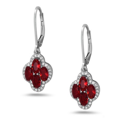 STERLING SILVER EARRING 4 OVAL RUBY GLASS