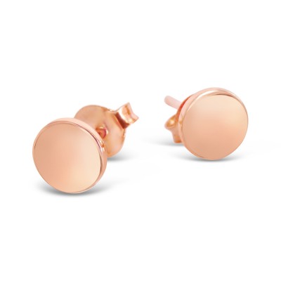 STERLING SILVER EARRING ROSE GOLD PLATED ROUND DISC STUD