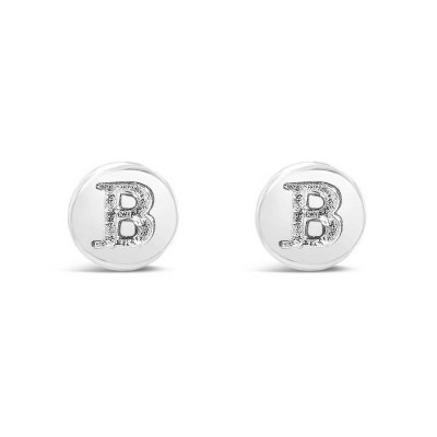 STERLING SILVER EARRING STUD ROUND INITIAL B CARVED 6