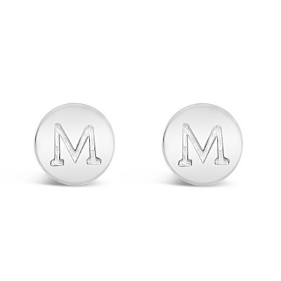 STERLING SILVER EARRING STUD ROUND INITIAL M CARVED