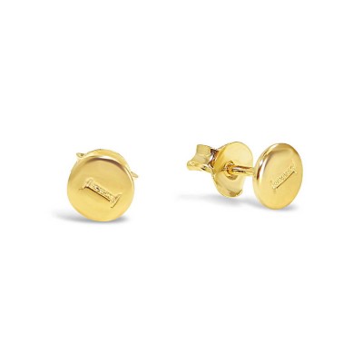 Sterling Silver Earring Stud Round Initial I Carved-Gold Plated