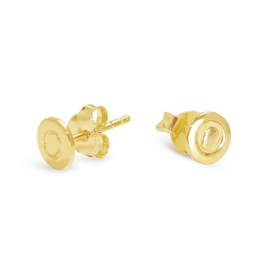 Sterling Silver Earring Stud Round Initial O Carved-Gold Plated