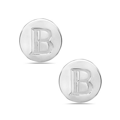 STERLING SILVER EARRING STUD ROUND INITIAL B CARVED