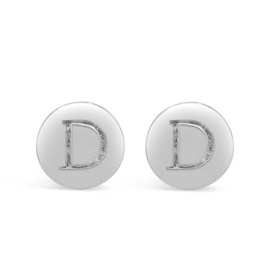 STERLING SILVER EARRING STUD ROUND INITIAL D CARVED