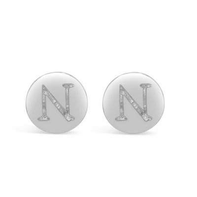 STERLING SILVER EARRING STUD ROUND INITIAL N CARVED-ECOATED