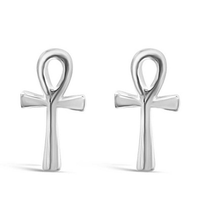 STERLING SILVER EARRING ANKH TINY STUD