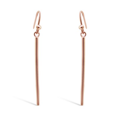 STERLING SILVER EARRING PILLAR STICK DANGLING FRENCH WIRE -ROSE