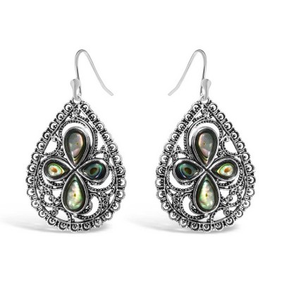 Sterling Silver Earring Tear Drop Filigree 4 Tear Drop Center A