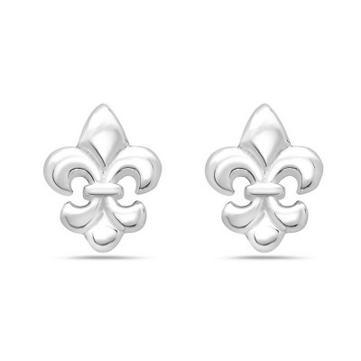 Sterling Silver Earring Plain Fleur De Lis Stud