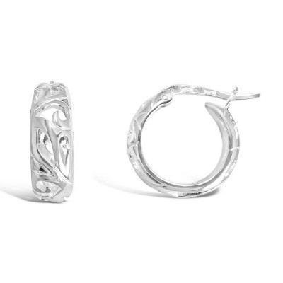 Sterling Silver Hoop Earring Latch Wavy Filigree 16 Mm Ecoat