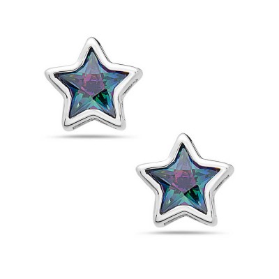 Sterling Silver Earring Stud Star Shape Mystic T Cubic Zirconia Silver Wrap