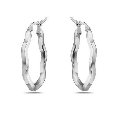 Sterling Silver Earring Hoop Oval Wavy Lines 3 Mm Latch