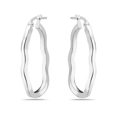 Sterling Silver Earring Hoop Oval Wavy Lines 20X 28X3 Mm Latch 2S-6921E-28
