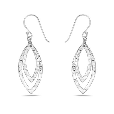 Sterling Silver EARRING DOUBLE MARQUIS LINE HAMMERED TEXTURE-EC-2S-7023E