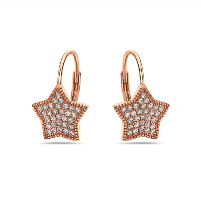Sterling Silver EARRING PAVE STAR LEVER BACK-ROSE GOLD PLATE-2S-7032RGCL