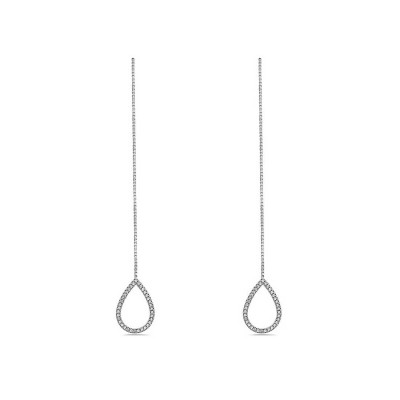 Sterling Silver Earring Threader Clear Cubic Zirconia Tear Drop Line