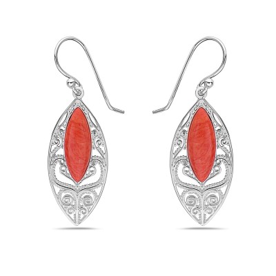 Sterling Silver EARRING DANGLE MARQUIS RECONSTITUENT ORANGISH C-2S-7049CR