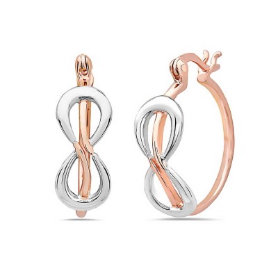 Sterling Silver Earring Hoop Infinity Two Tones Rose Gold