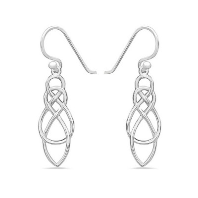 Sterling Silver Earring Dangle Celtic Long Knot Fish Wire