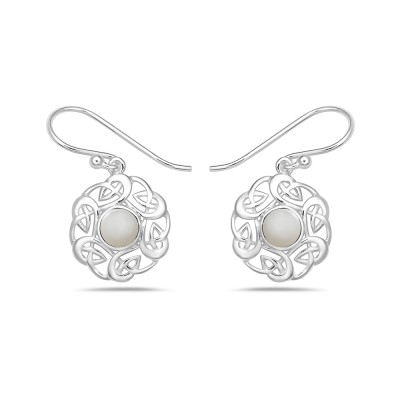 Sterling Silver EARRING CELTIC AROUND ROUND MOTHER OF PEARL