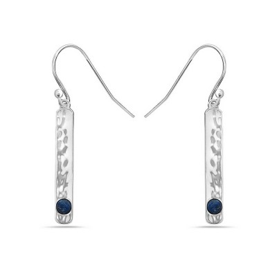 Sterling Silver Earring Long Bar With Round Blue Lapis Bezel