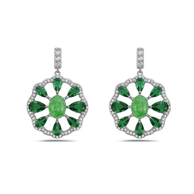 Jade Emerald Wheel Earrings
