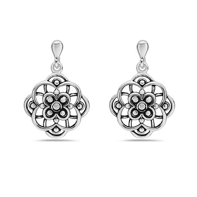 Sterling Silver EARRING ATOM PATTERN OXIDIZED CENTER-2S-7151E