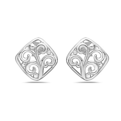 Sterling Silver EARRING SQUARE STUD FILIGREE-2S-7153E