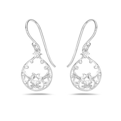 Sterling Silver EARRING SHORT TEARDROP WAVY LINES AT BOTTOM