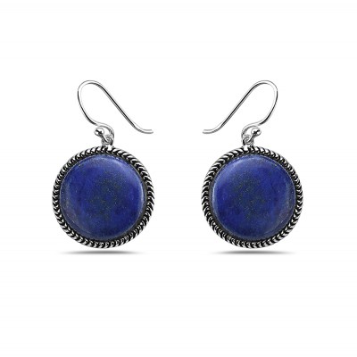 Sterling Silver EARRING ROUND GENUINE LAPIS LAZULI ROPE L-2S-7175LP-GEM