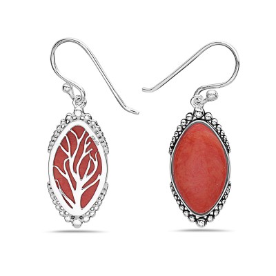 Sterling Silver EARRING MARQUIS SHAPE RECONSTITUENT ORANGISH CO-2S-7176CR2