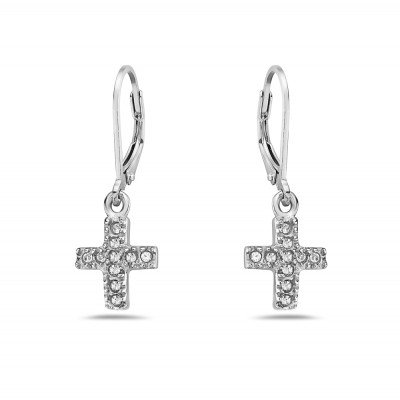 Mini Iced Cross Dangle Earrings