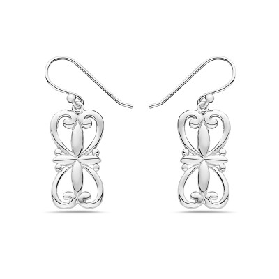 Sterling Silver EARRING DANGLE CROSS SHAPE WITH HEART TO HEART-2S-7195E
