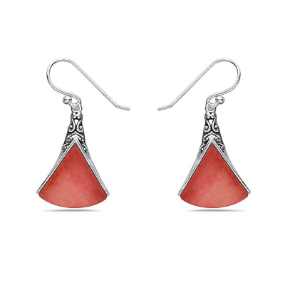 Sterling Silver EARRING DANGLE FAN RECONSTITUENT ORGANISH CORAL-2S-7198CR2