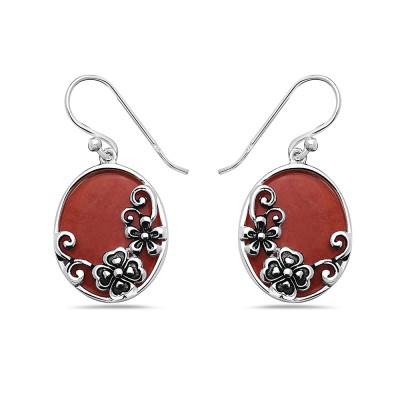 Sterling Silver EARRING DANGLE OVAL RECONSTITUENT ORANGISH CORA-2S-7205CR2