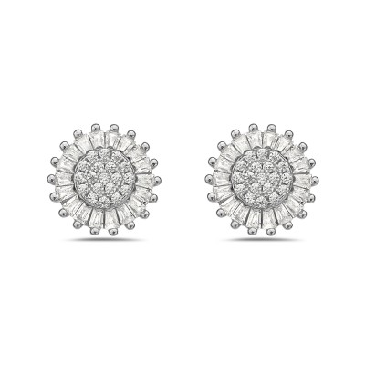 Sterling Silver EARRING ROUND PAVE BAGUETTE AROUND-2S-7242CL
