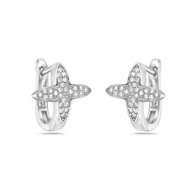 Sterling Silver EARRING CROSS SHAPE HUGGIE PAVE