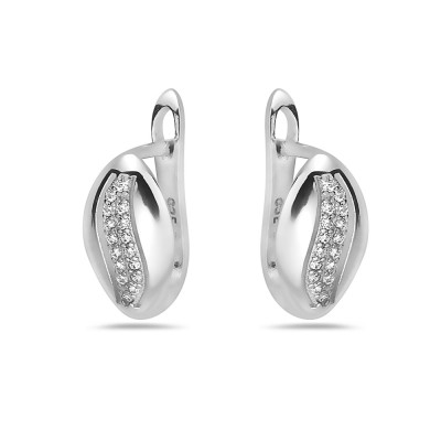 Sterling Silver EARRING HUGGIE PAISLEY SHAPE OF PAVE CZ