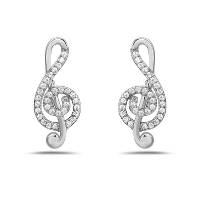 Treble Clef Iced Stud Earrings