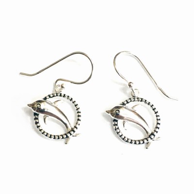 Sterling Silver EARRING DANGLE DOLPHIN JUMPING INTO CIRCLE ROPE-2S-7254E