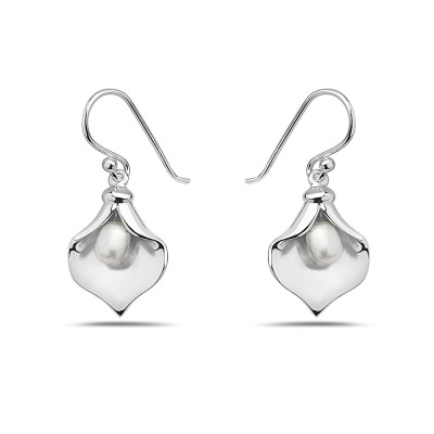 Sterling Silver EARRING DANGLE CALLE LILY WITH FRESH WATER PEAR